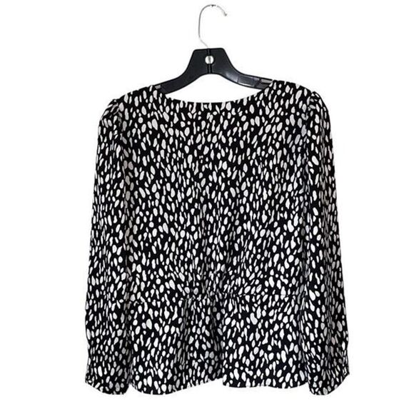 J. Crew Womens‎ Leopard Print Peplum Blouse Top Black White Size 6 - Picture 3 of 8